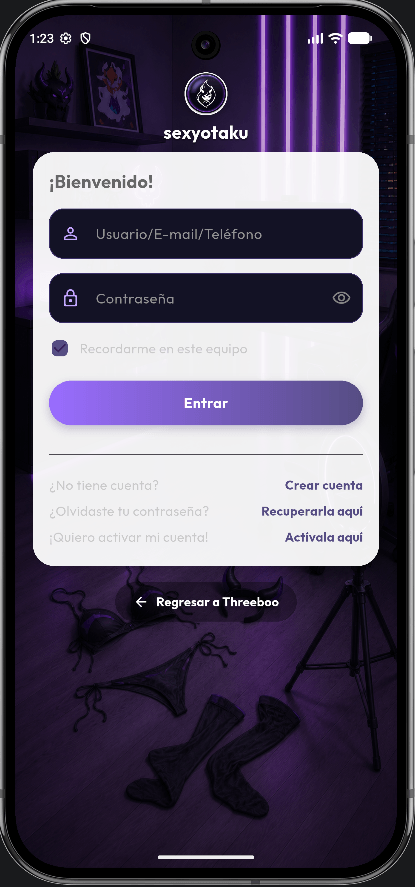 Vista de la app Threeboo